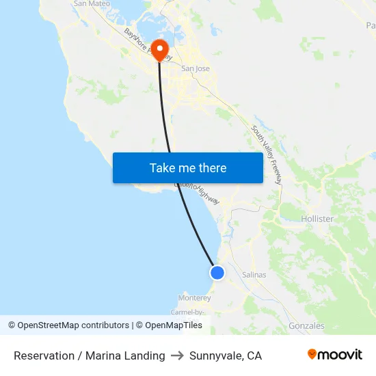 Reservation /  Marina Landing to Sunnyvale, CA map