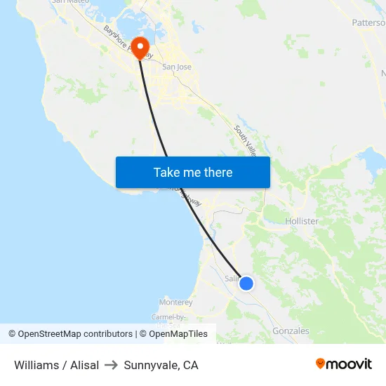 Williams /  Alisal to Sunnyvale, CA map