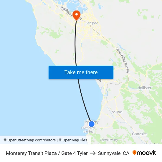 Monterey Transit Plaza / Gate 4 Tyler to Sunnyvale, CA map
