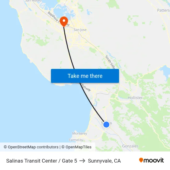 Salinas Transit Center / Gate 5 to Sunnyvale, CA map