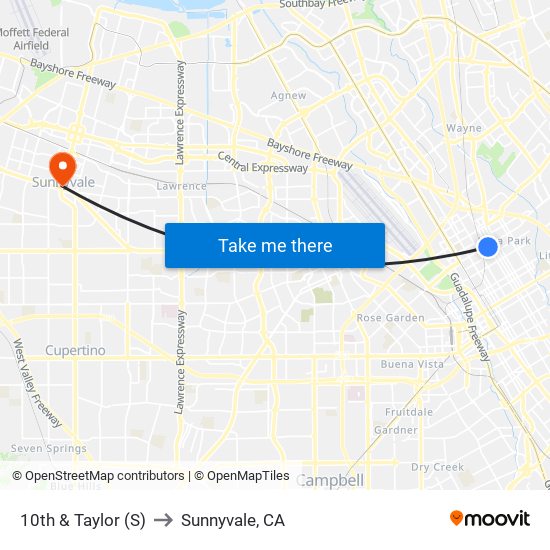 10th & Taylor (S) to Sunnyvale, CA map