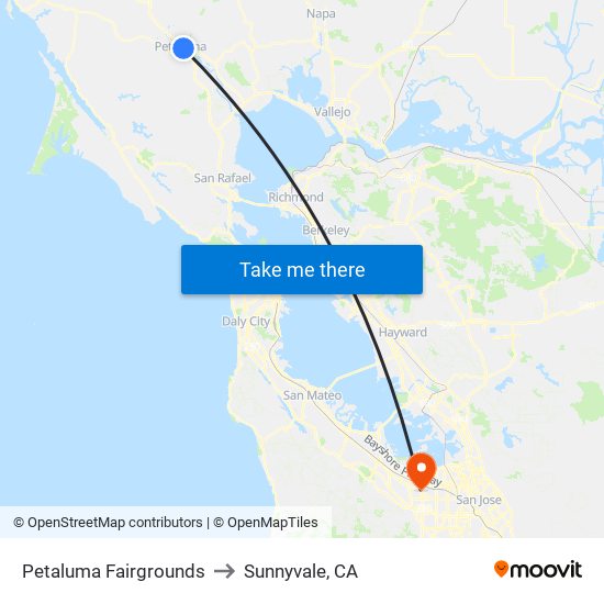 Petaluma Fairgrounds to Sunnyvale, CA map