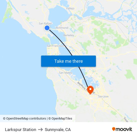 Larkspur Station to Sunnyvale, CA map