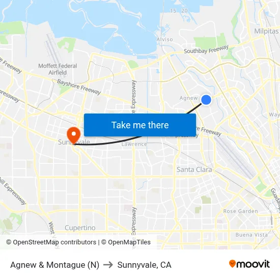Agnew & Montague (N) to Sunnyvale, CA map