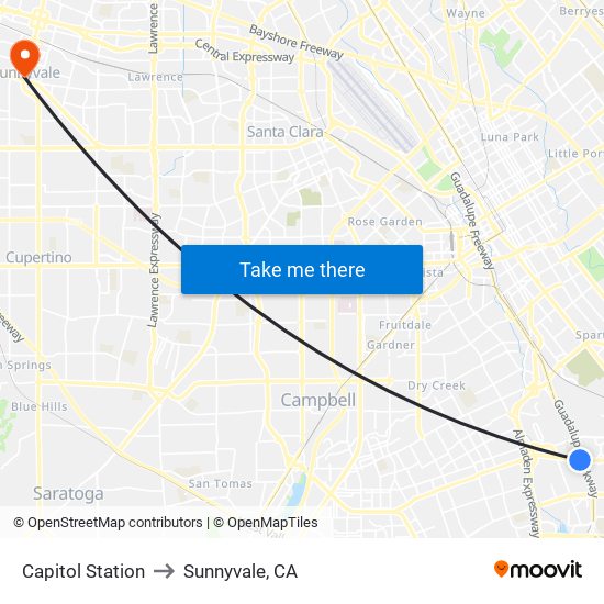 Capitol Station to Sunnyvale, CA map