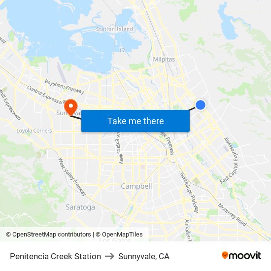 Penitencia Creek Station to Sunnyvale, CA map