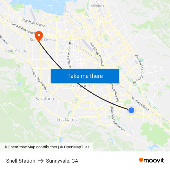 Snell Station to Sunnyvale, CA map