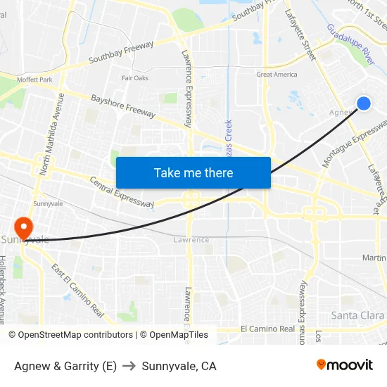 Agnew & Garrity (E) to Sunnyvale, CA map
