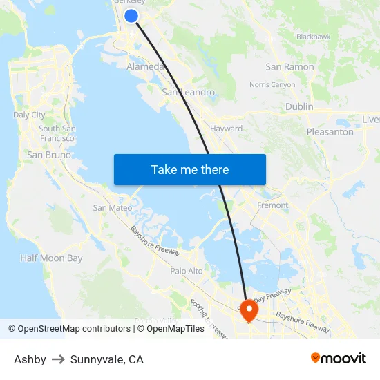 Ashby to Sunnyvale, CA map