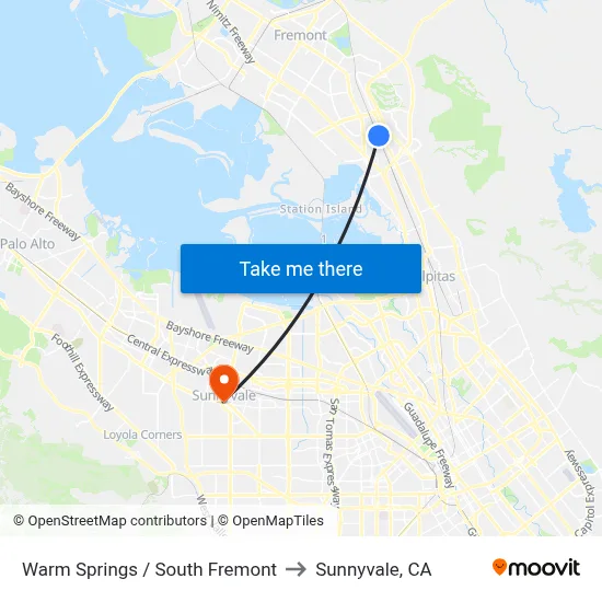 Warm Springs / South Fremont to Sunnyvale, CA map