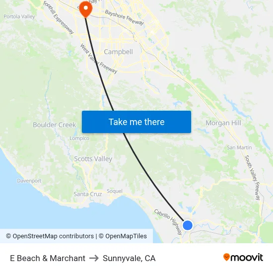 E Beach & Marchant to Sunnyvale, CA map