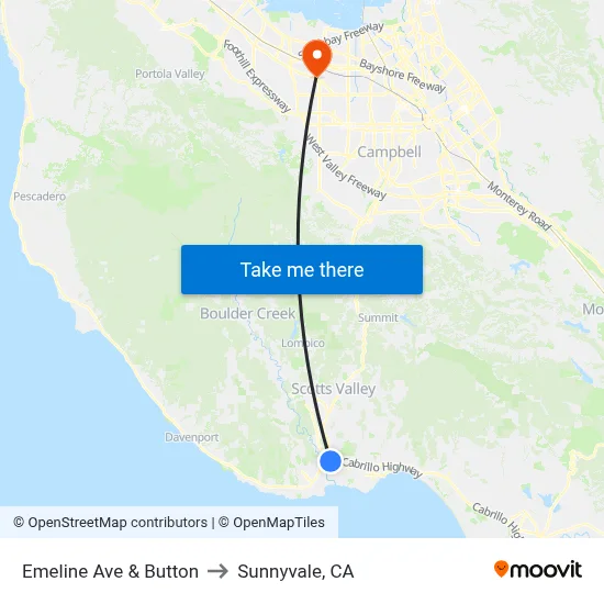 Emeline Ave & Button to Sunnyvale, CA map