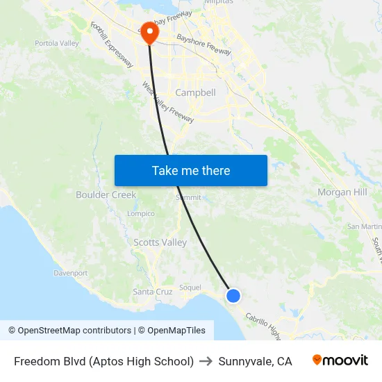Freedom Blvd (Aptos High School) to Sunnyvale, CA map