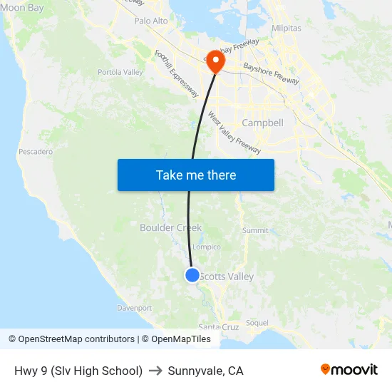 Hwy 9 (Slv High School) to Sunnyvale, CA map