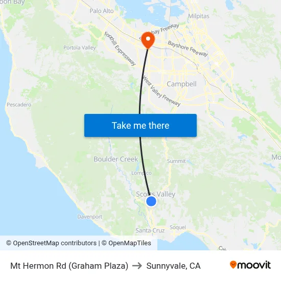 Mt Hermon Rd (Graham Plaza) to Sunnyvale, CA map