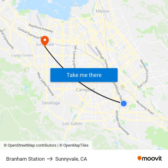 Branham Station to Sunnyvale, CA map