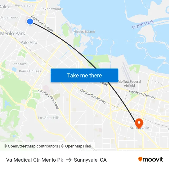 Va Medical Ctr-Menlo Pk to Sunnyvale, CA map