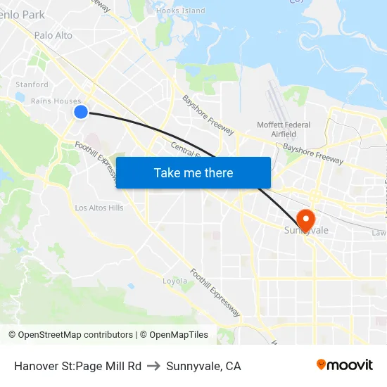 Hanover St:Page Mill Rd to Sunnyvale, CA map