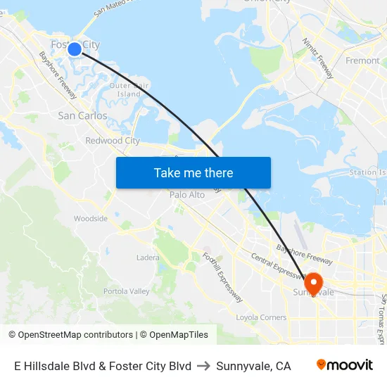 E Hillsdale Blvd & Foster City Blvd to Sunnyvale, CA map