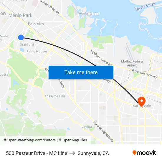500 Pasteur Drive - MC Line to Sunnyvale, CA map