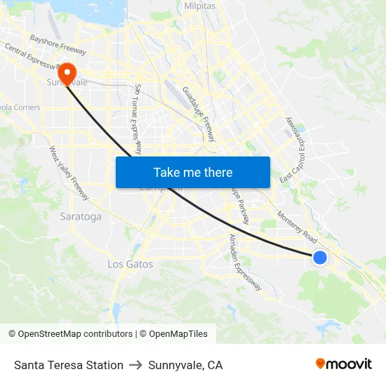 Santa Teresa Station to Sunnyvale, CA map
