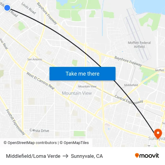 Middlefield/Loma Verde to Sunnyvale, CA map