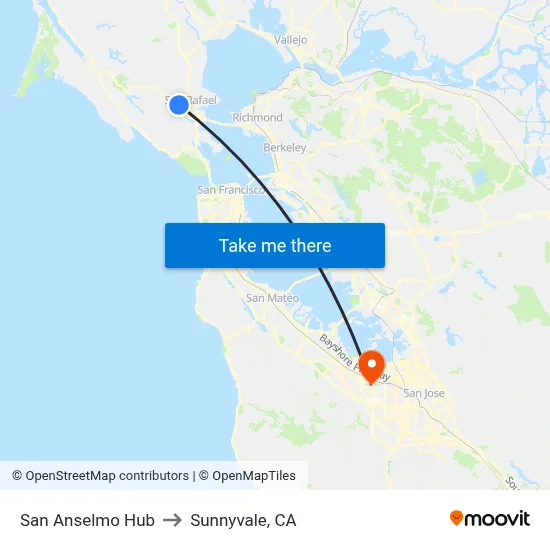 San Anselmo Hub to Sunnyvale, CA map