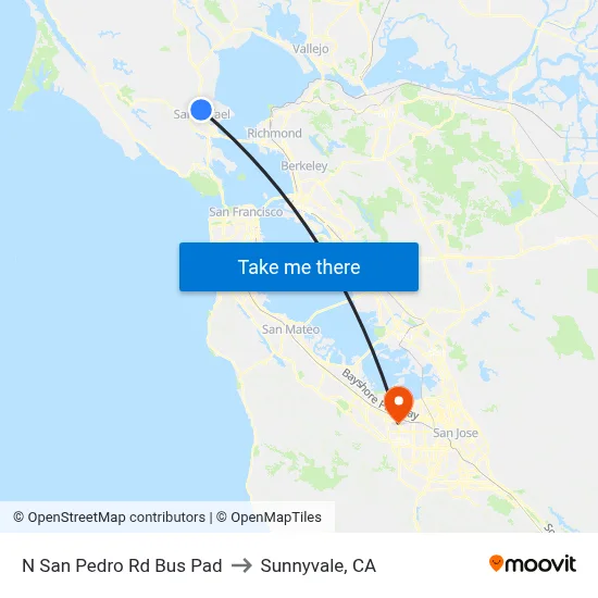 N San Pedro Rd Bus Pad to Sunnyvale, CA map