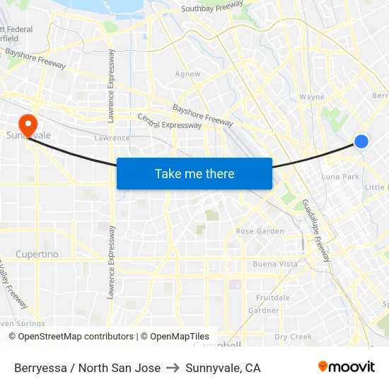 Berryessa / North San Jose to Sunnyvale, CA map
