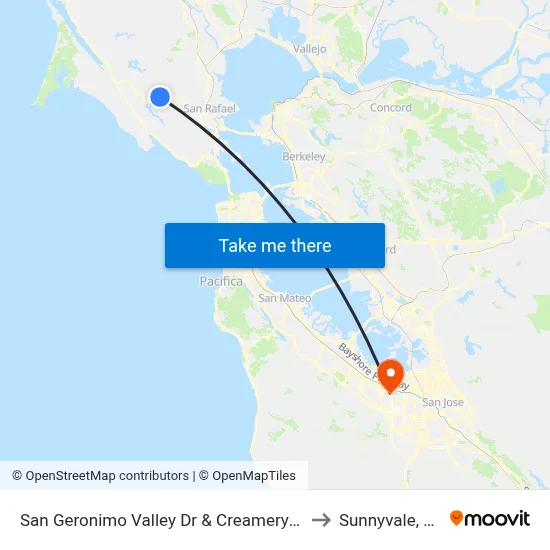 San Geronimo Valley Dr & Creamery Rd to Sunnyvale, CA map