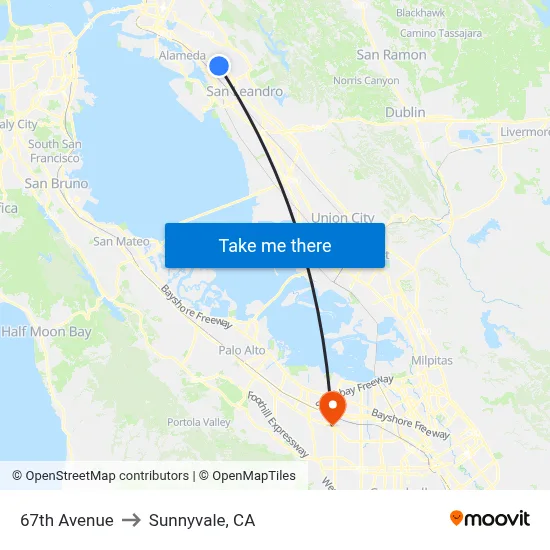 67th Avenue to Sunnyvale, CA map