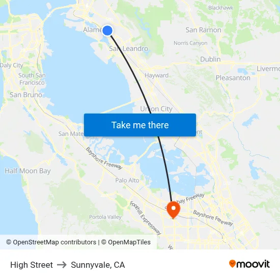 High Street to Sunnyvale, CA map