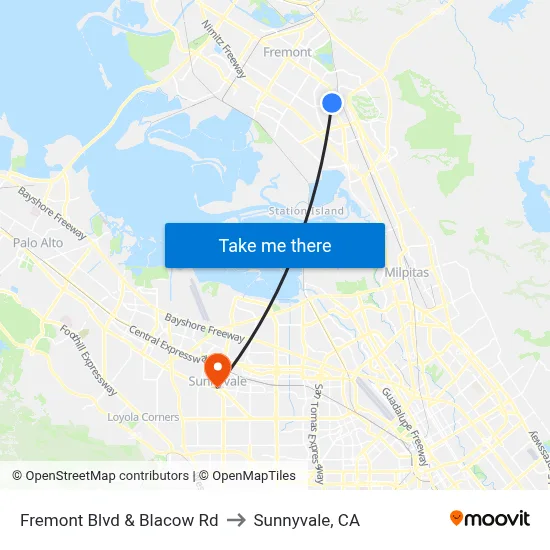 Fremont Blvd & Blacow Rd to Sunnyvale, CA map