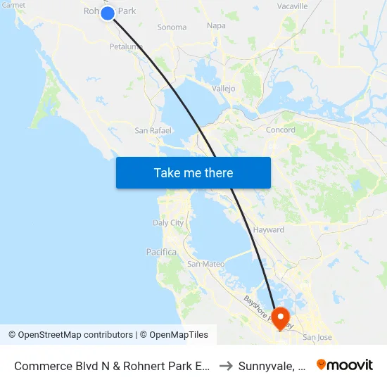 Commerce Blvd N & Rohnert Park Expy to Sunnyvale, CA map