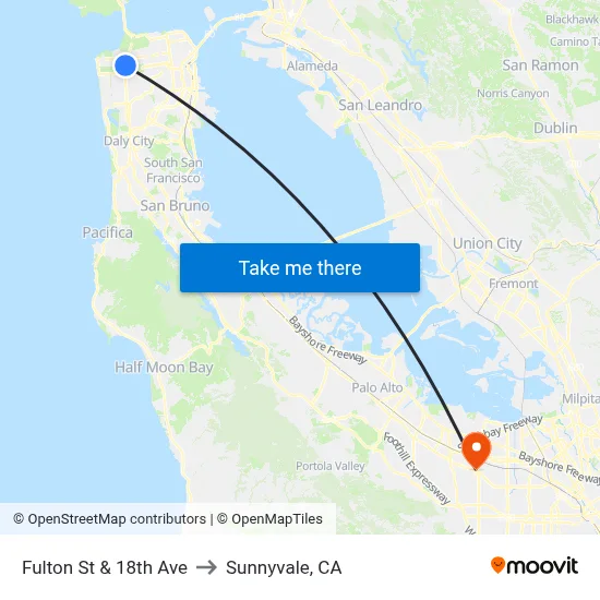 Fulton St & 18th Ave to Sunnyvale, CA map