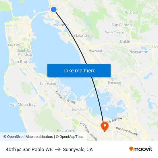40th @ San Pablo WB to Sunnyvale, CA map
