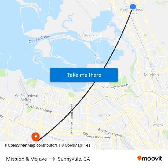 Mission & Mojave to Sunnyvale, CA map