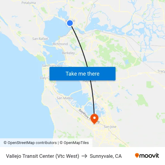 Vallejo Transit Center (Vtc West) to Sunnyvale, CA map