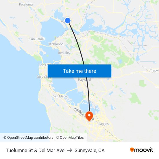 Tuolumne St & Del Mar Ave to Sunnyvale, CA map