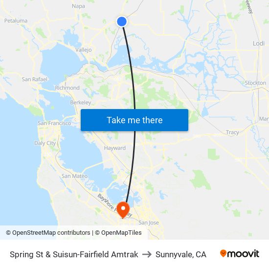 Spring St & Suisun-Fairfield Amtrak to Sunnyvale, CA map