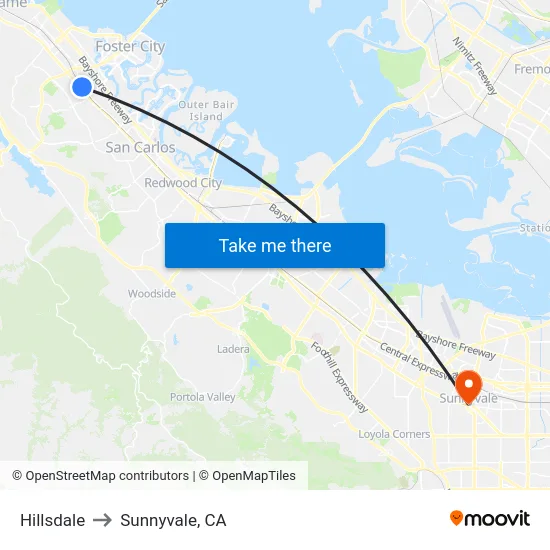 Hillsdale to Sunnyvale, CA map
