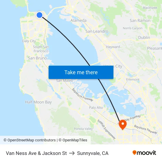 Van Ness Ave & Jackson St to Sunnyvale, CA map