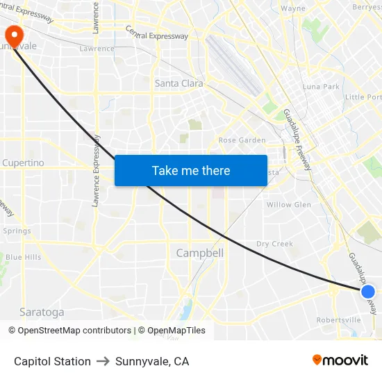 Capitol Station to Sunnyvale, CA map