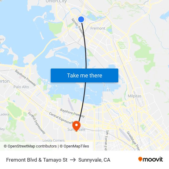 Fremont Blvd & Tamayo St to Sunnyvale, CA map