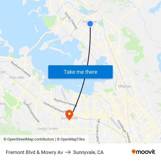Fremont Blvd & Mowry Av to Sunnyvale, CA map