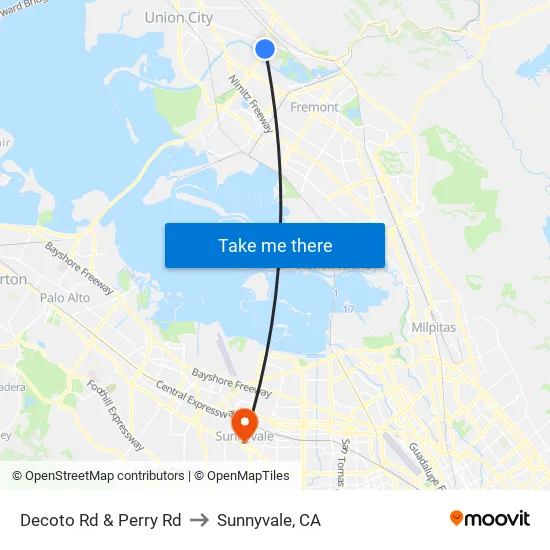 Decoto Rd & Perry Rd to Sunnyvale, CA map