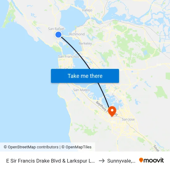 E Sir Francis Drake Blvd & Larkspur Landing to Sunnyvale, CA map