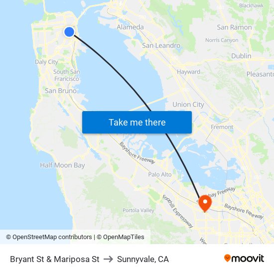 Bryant St & Mariposa St to Sunnyvale, CA map