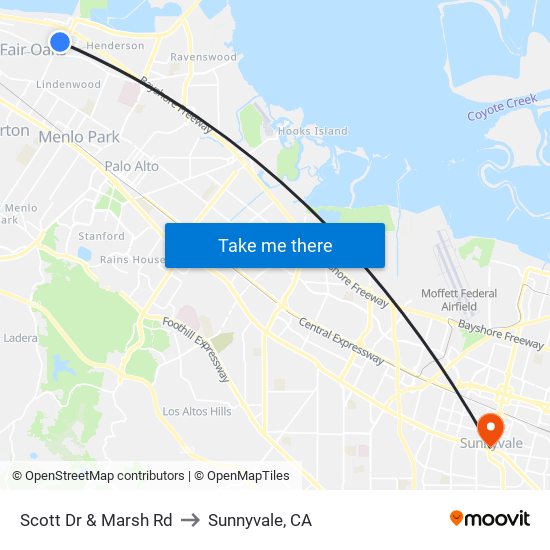 Scott Dr & Marsh Rd to Sunnyvale, CA map