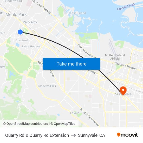 Quarry Rd & Quarry Rd Extension to Sunnyvale, CA map